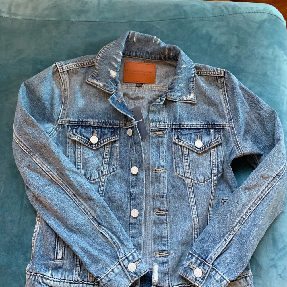 NWT Lucky Brand Distressed Blue Denim Jacket